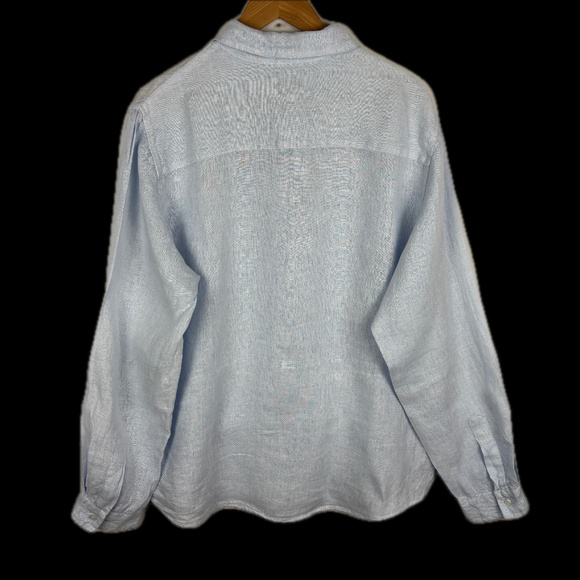 Puro Lino Mens Long Sleeve Button Down Shirt 100% Linen Sz L Blue Beachy Classic - Picture 4 of 8